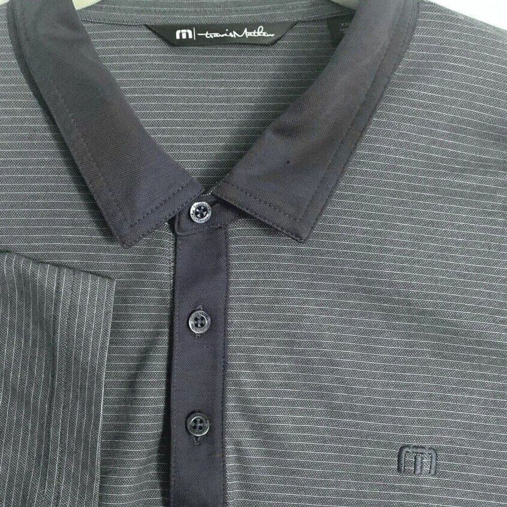 Travis Mathew Mens Polo Shirt 2XL Gray Striped Stretch Pima Cotton Golf Casual